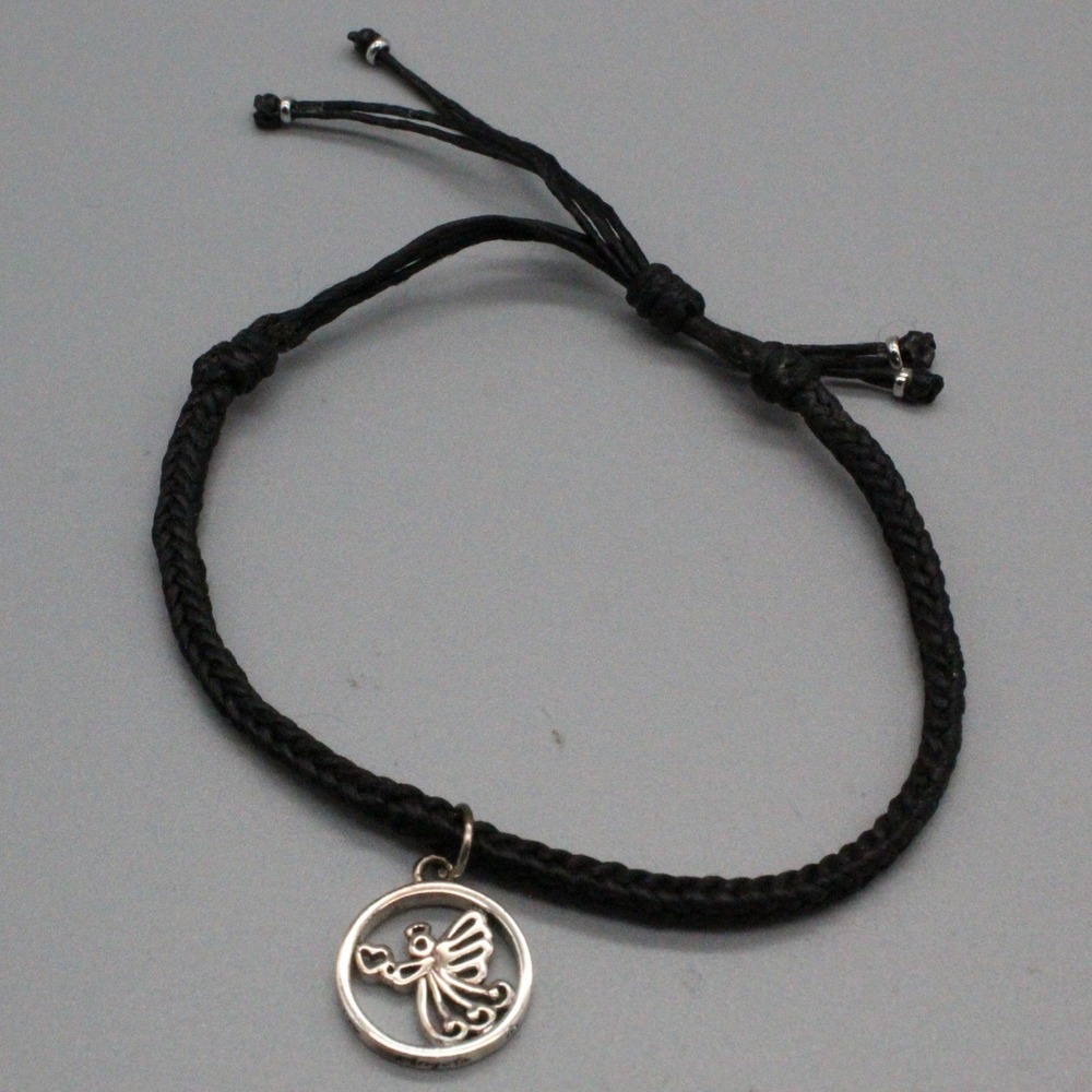 Angel Charm Black Braided Cord Adjustable Bracelet Moms are Angels In Disguise
